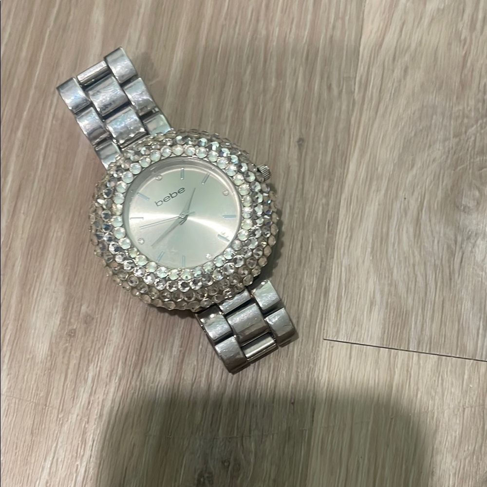 Bebe Silver Crystal-Embellished Watch Elegant Accessory